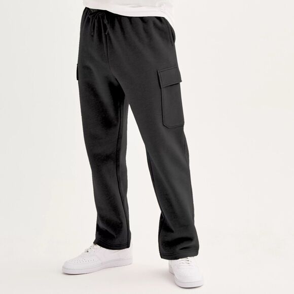 Men's Tek Gear Pants Size L Black Open Bottom Relaxed Cargo Fleece Ultrasoft - Picture 1 of 8